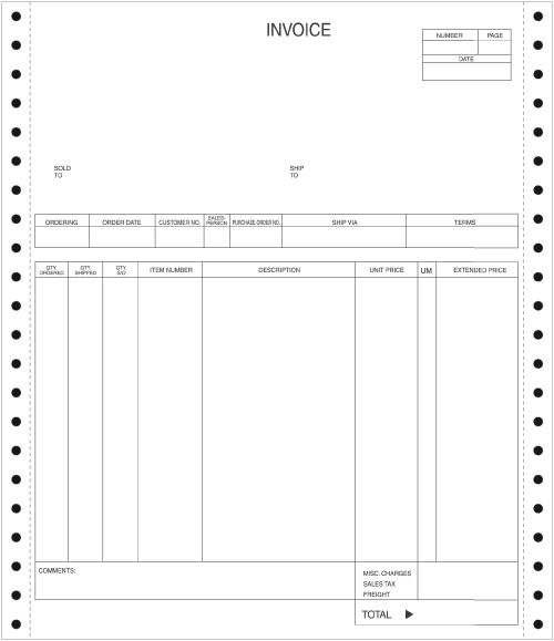 Continuous Order Entry Invoice (CI167) Harland Clarke Check Printing