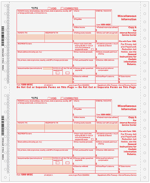 1099-MISC Continuous 3-part Set (Quickbooks Compatible) | Item # C993